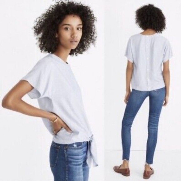 Madewell Blue & White Button-Back Women's Striped Tie Tee | Size M - Picture 2 of 9